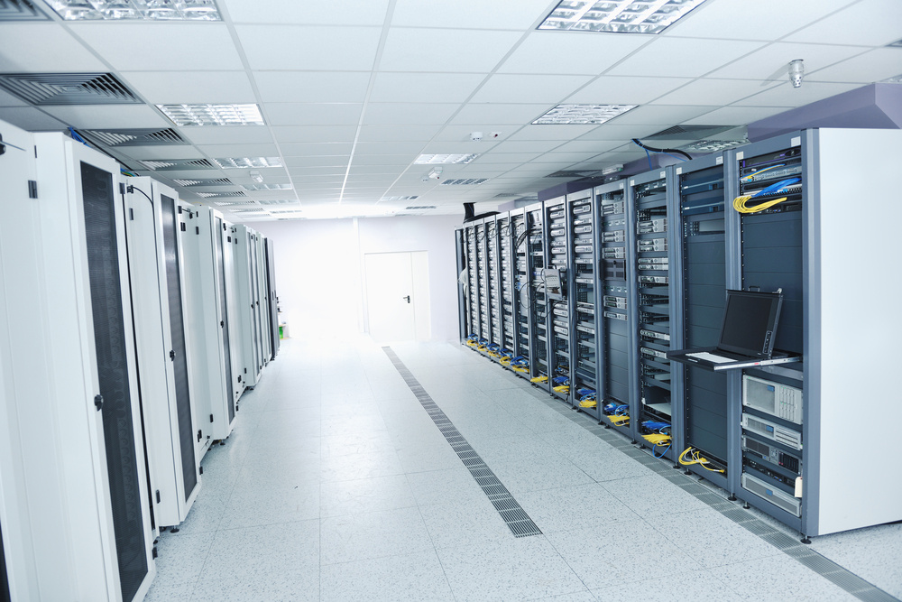 network server room with computers for digital tv ip communications and internet